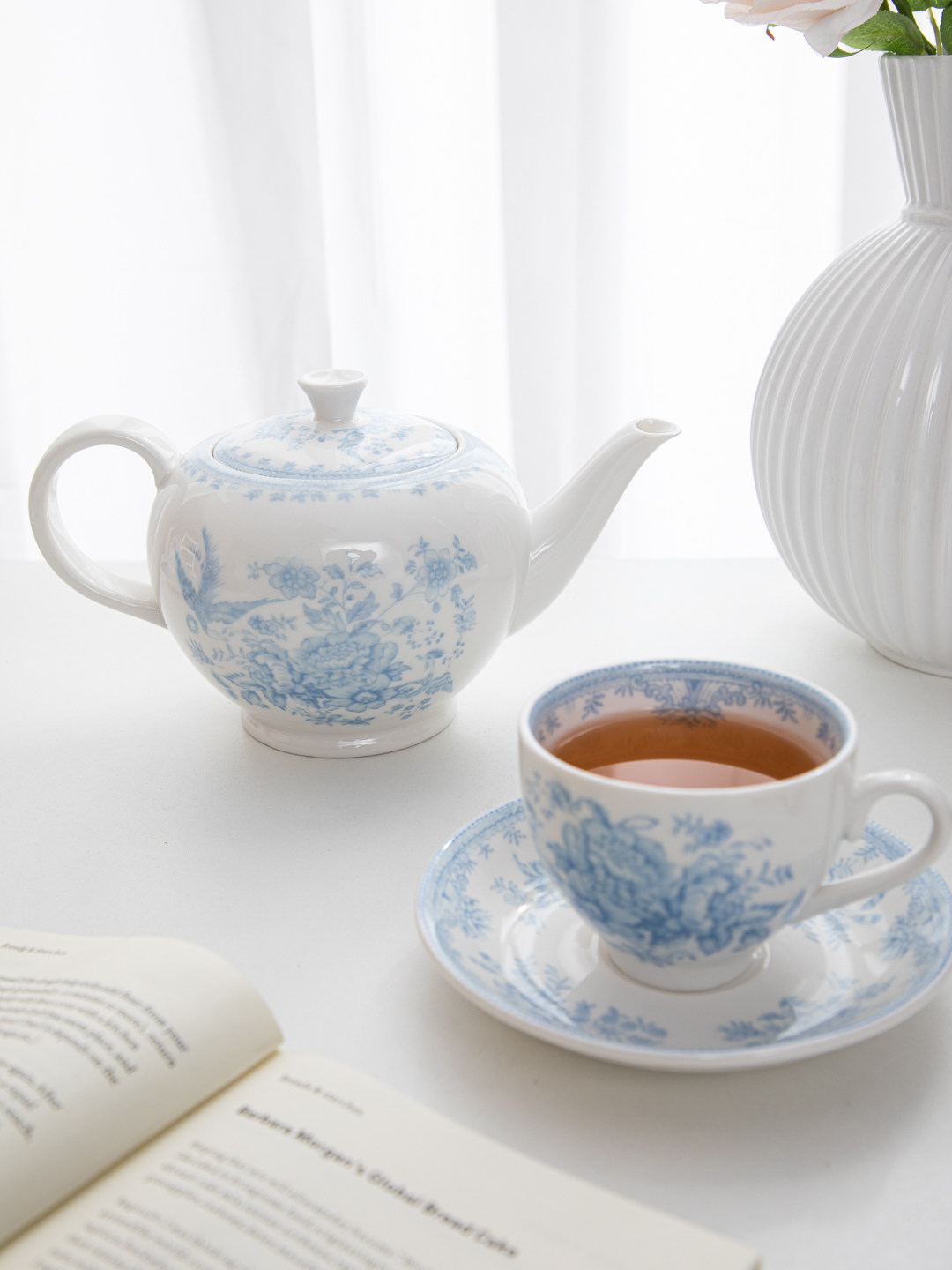 Coffee Tea English - House, retro blue peony afternoon tea