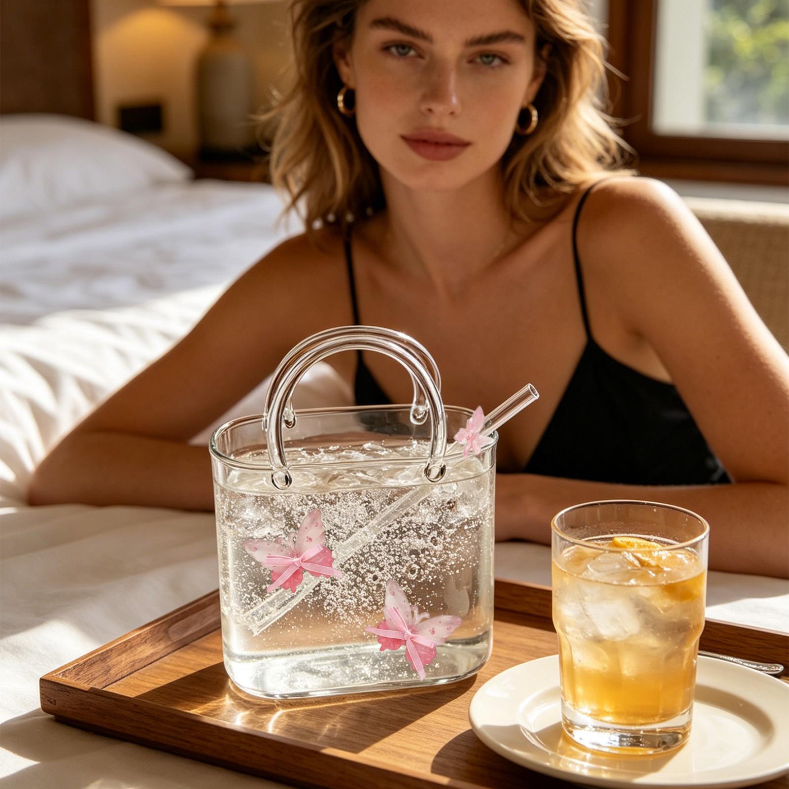 Coffee Tea Flower - Glass Purse For Drinks Handbag Shaped