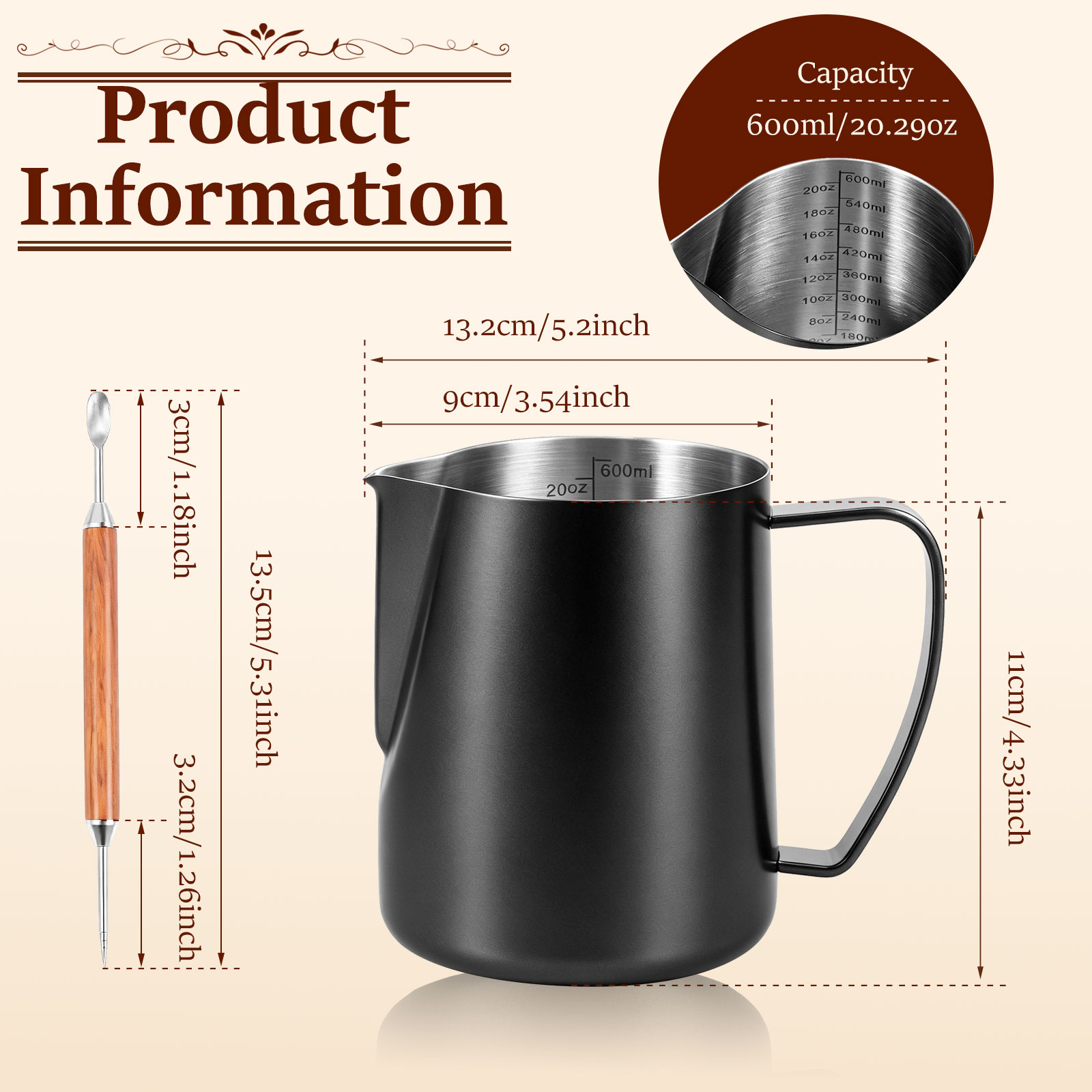 600ml Stainless Steel Milk Fro - đánh giá và giá Barista Milk Jug