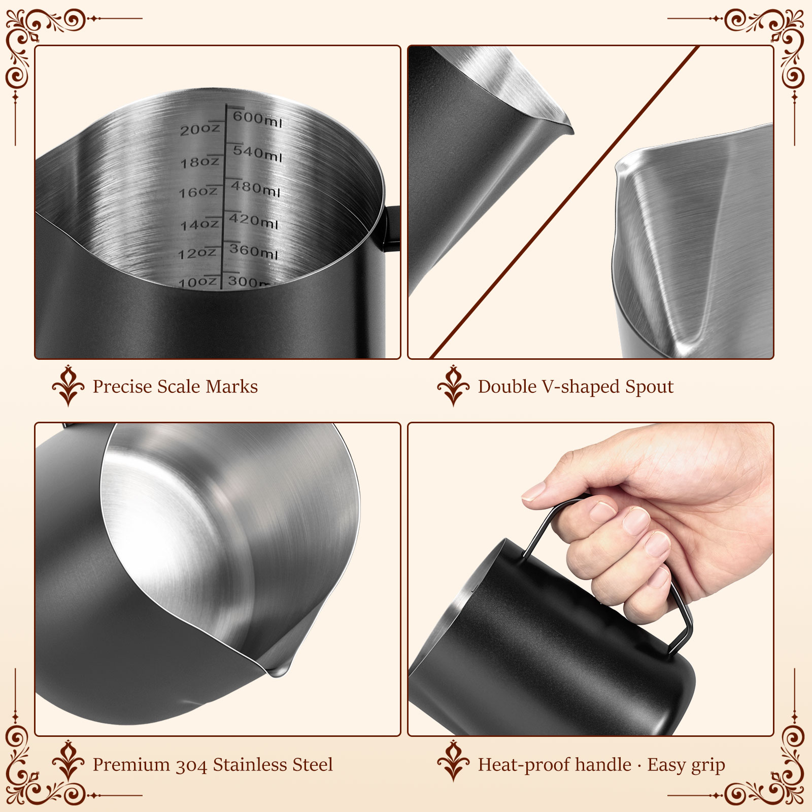 600ml Stainless Steel Milk Fro - đánh giá và giá Barista Milk Jug