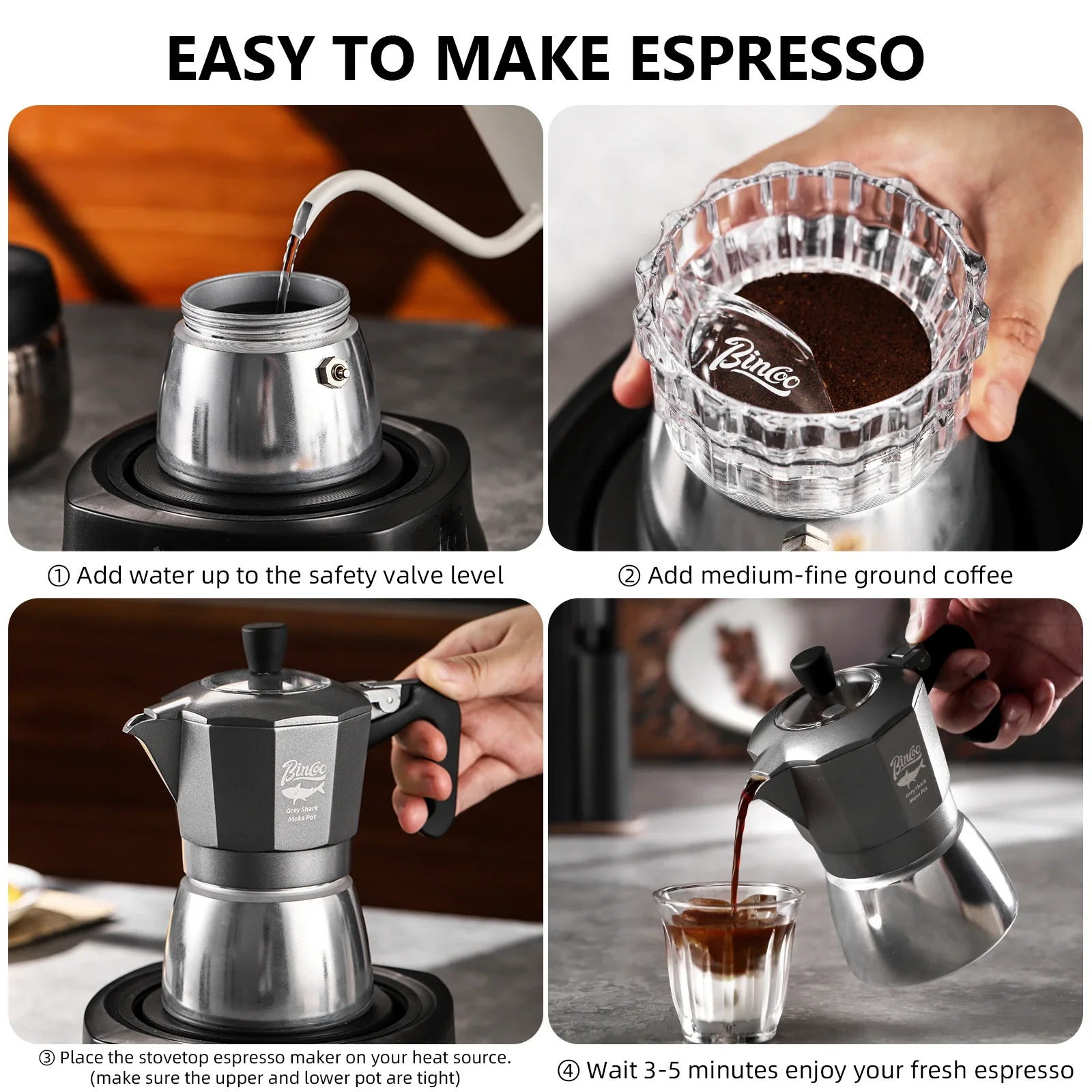 Bincoo 2 Cups Double Valve Mok - đánh giá và giá Moka Pot Stove