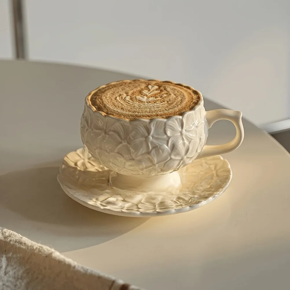 French Cream Relief Coffee Cup - đánh giá và giá Coffee Tea Flower