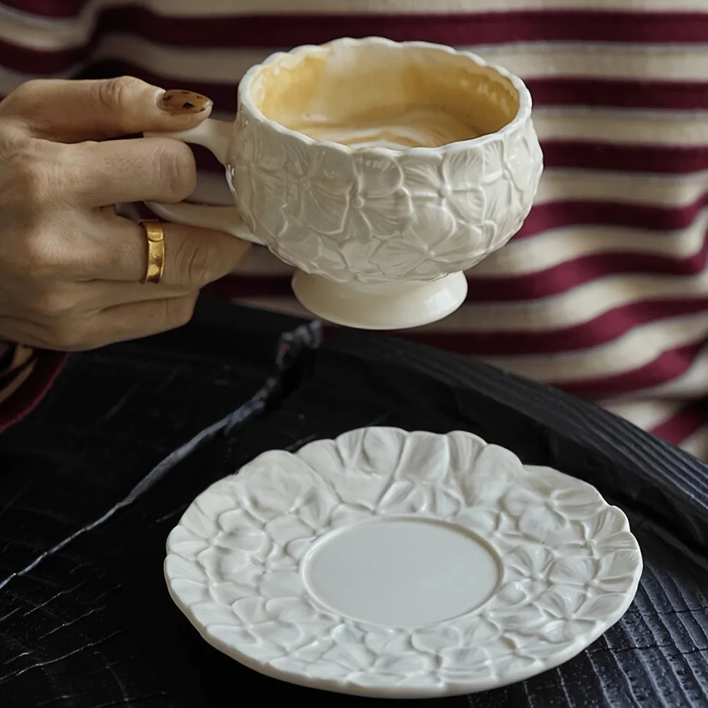 French Cream Relief Coffee Cup - đánh giá và giá Coffee Tea Flower