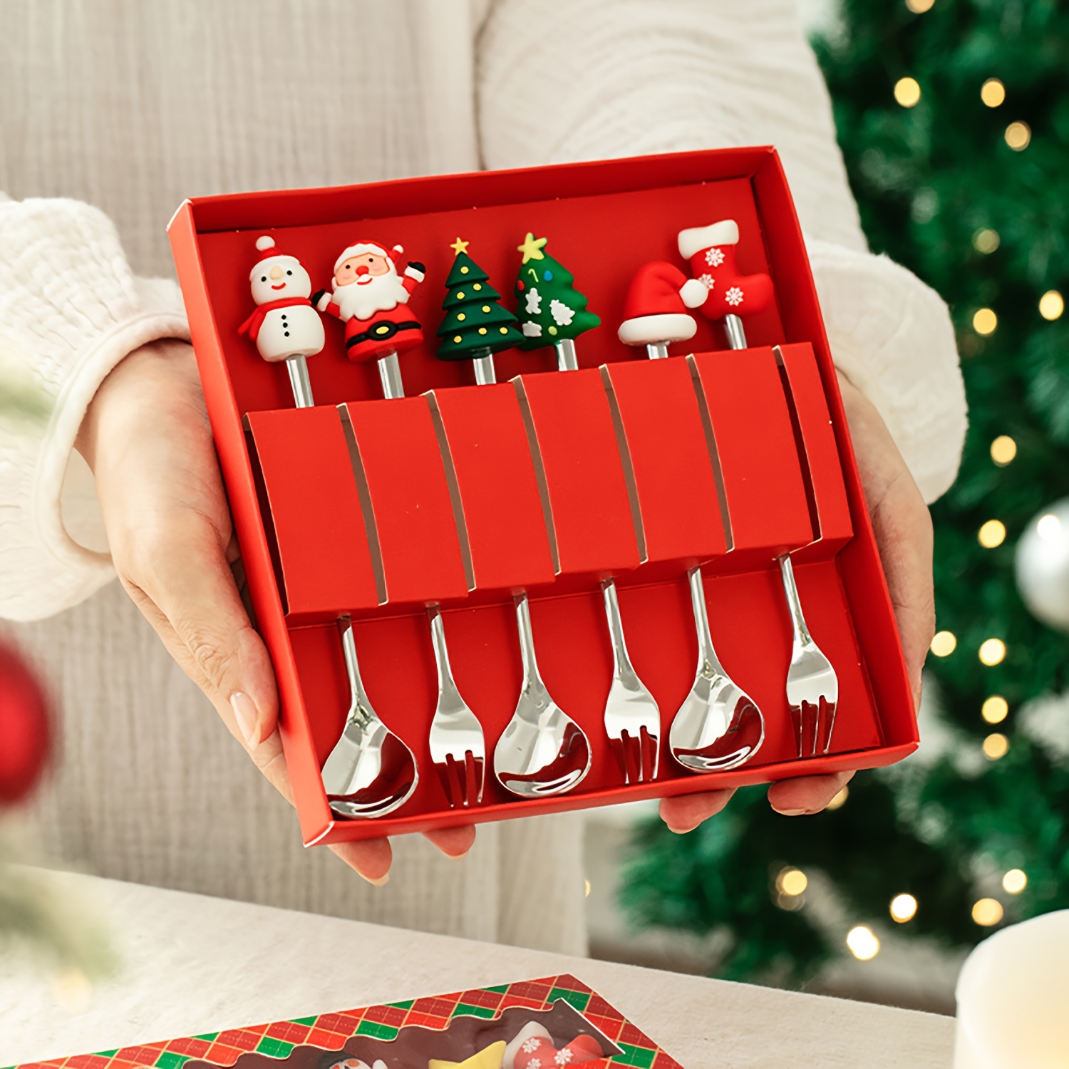 1Set Creative Christmas Fork A - đánh giá và giá Coffee Tea Sugar Canister Set
